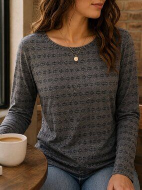 Mossimo Supply Co Long Sleeve Top Large Green Geometric Print Casual Lightweight